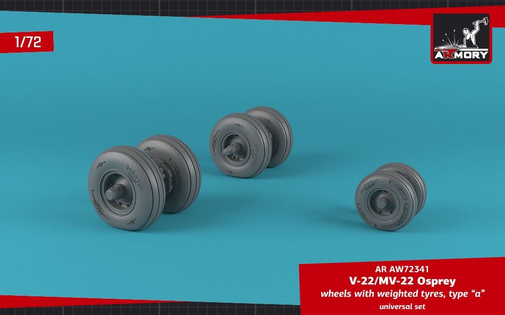 Armory Models AW72341 V-22/MV-22 Osprey wheels w/ weighted tires type “a” 1/72 – image 4