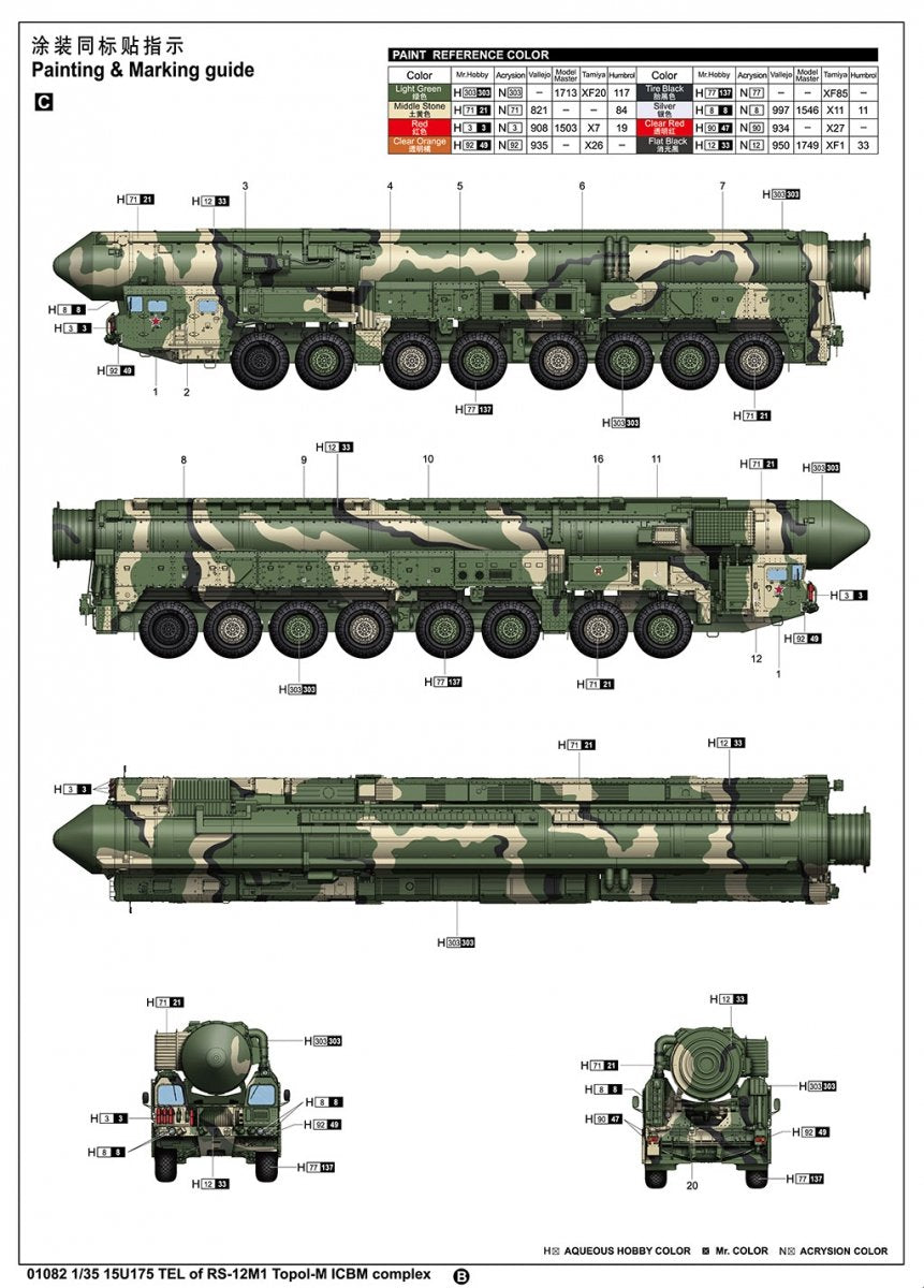Trumpeter 01082 15U175 TEL of RS-12M1 Topol-M ICBM complex 1/35 – immagine 26