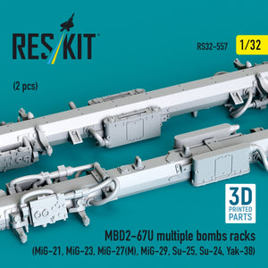 RESKIT RS32-0557 MBD2-67U multiple bombs racks (2 pcs) (MiG-21, MiG-23, MiG-27(М), MiG-29, Su-25, Su-24, Yak-38) (3D Printed) 1/32