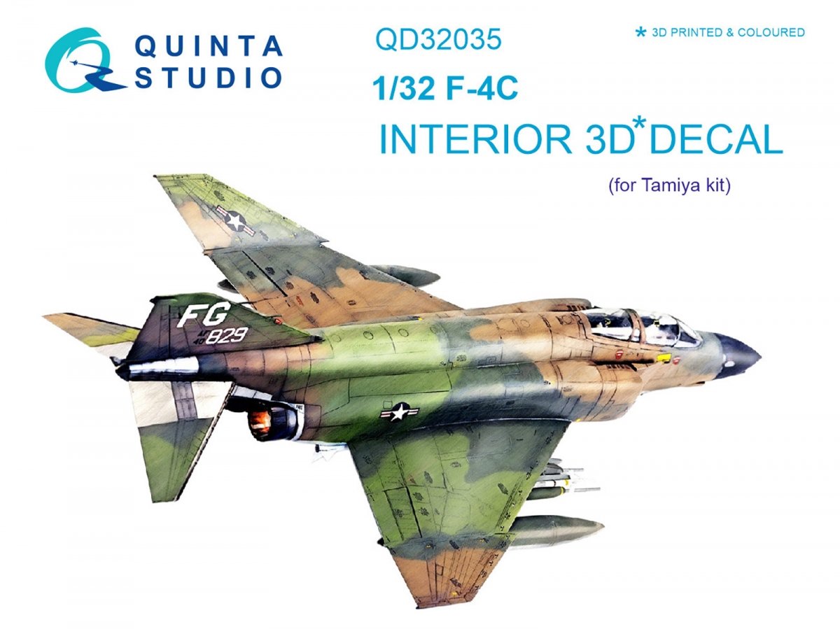 Quinta Studio QD32035 F-4C 3D-Printed &amp; colored Interior on decal paper (for Tamiya kit) 1/32