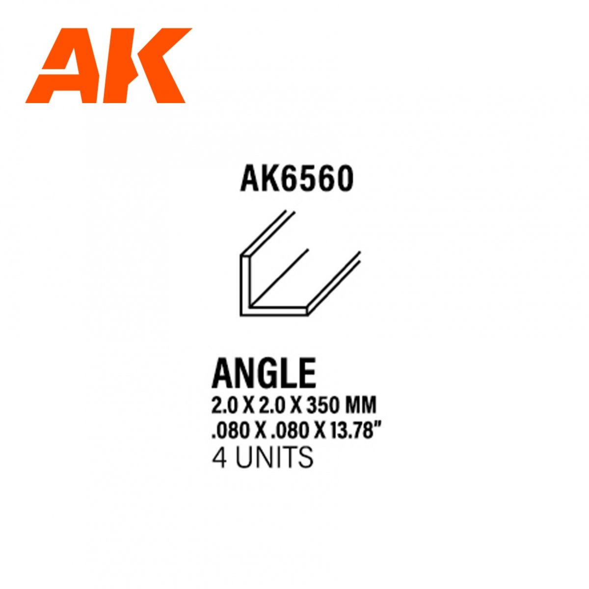 AK Interactive AK6560 ANGLE 2.0 X 2.0 X 350MM – ANGLE EN STYRÈNE – (4 UNITÉS)