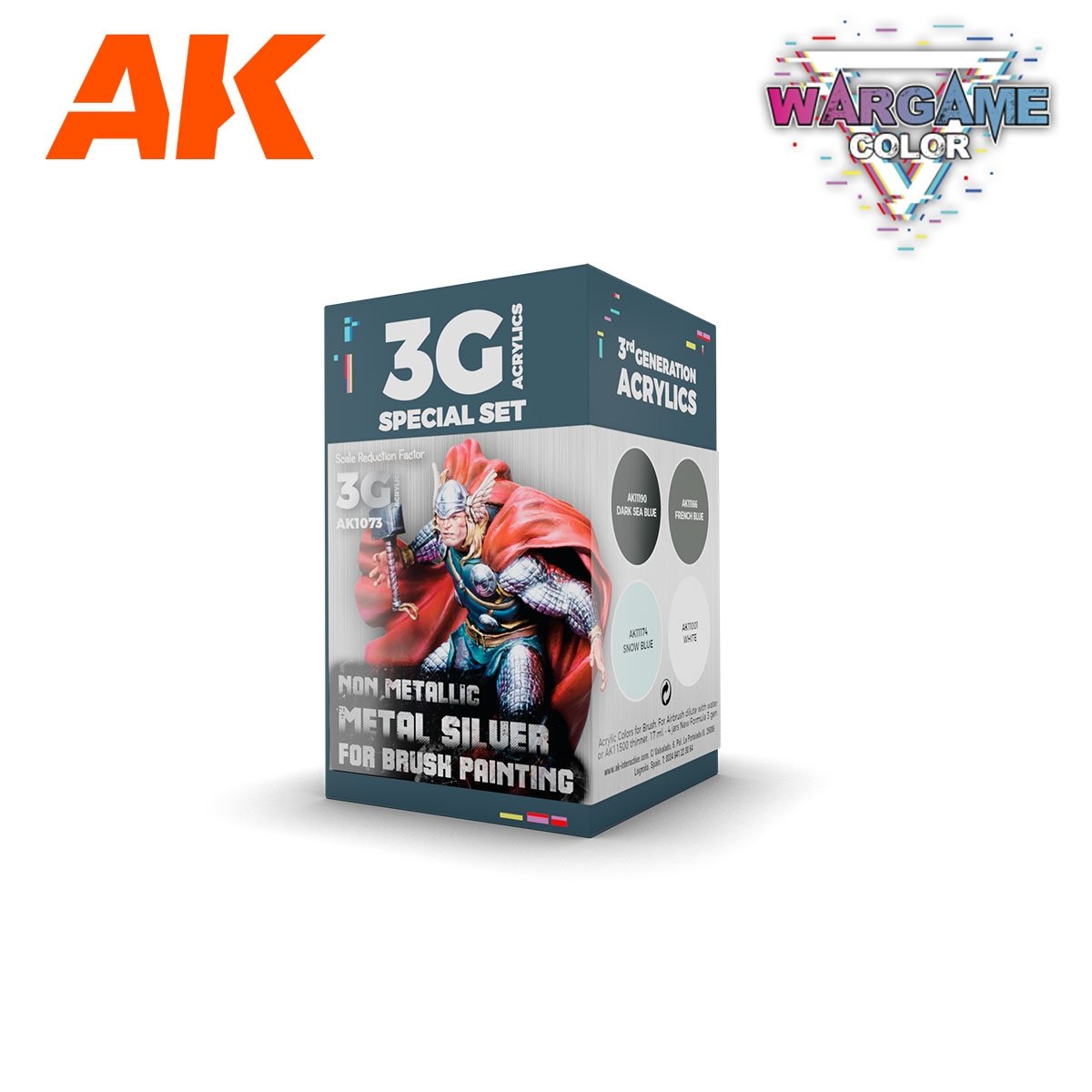 Coffret de couleurs AK Interactive AK1073 Wargame. Argent métallisé non. 4 x 17 ml