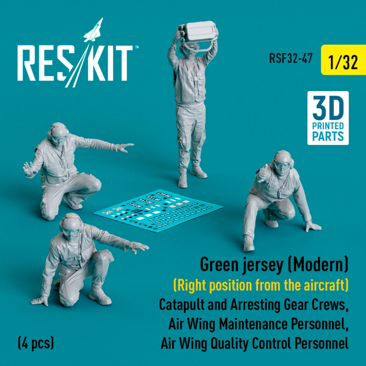RESKIT RSF32-0047 Green jersey (Modern) (Right position from the aircraft) Catapult and Arresting Gear Crews, Air Wing Maintenance Personnel, Air Wing Quality Control Personnel (4 pcs) (3D Printed) 1/32 – zdjęcie 2