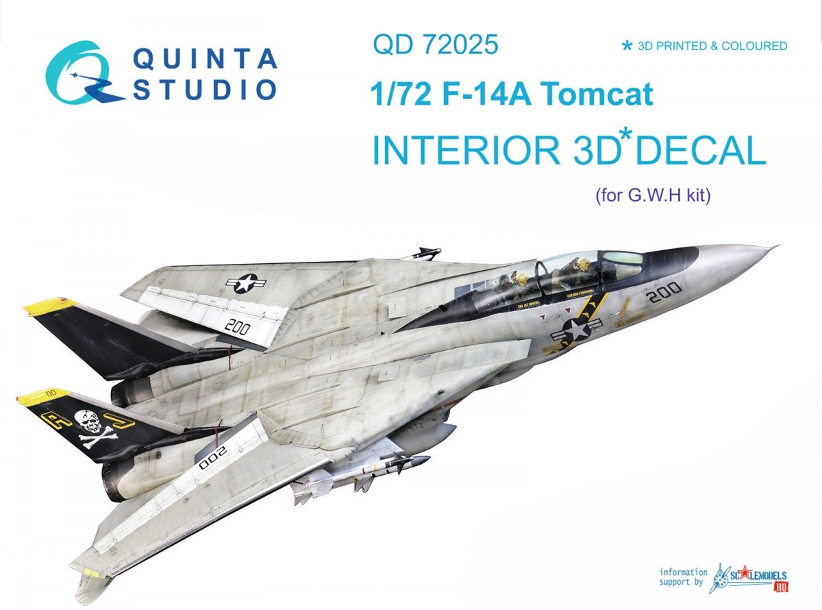 Intérieur imprimé en 3D et coloré sur papier décalcomanie Quinta Studio QD72025 F-14A (pour kit GWH) 1/72