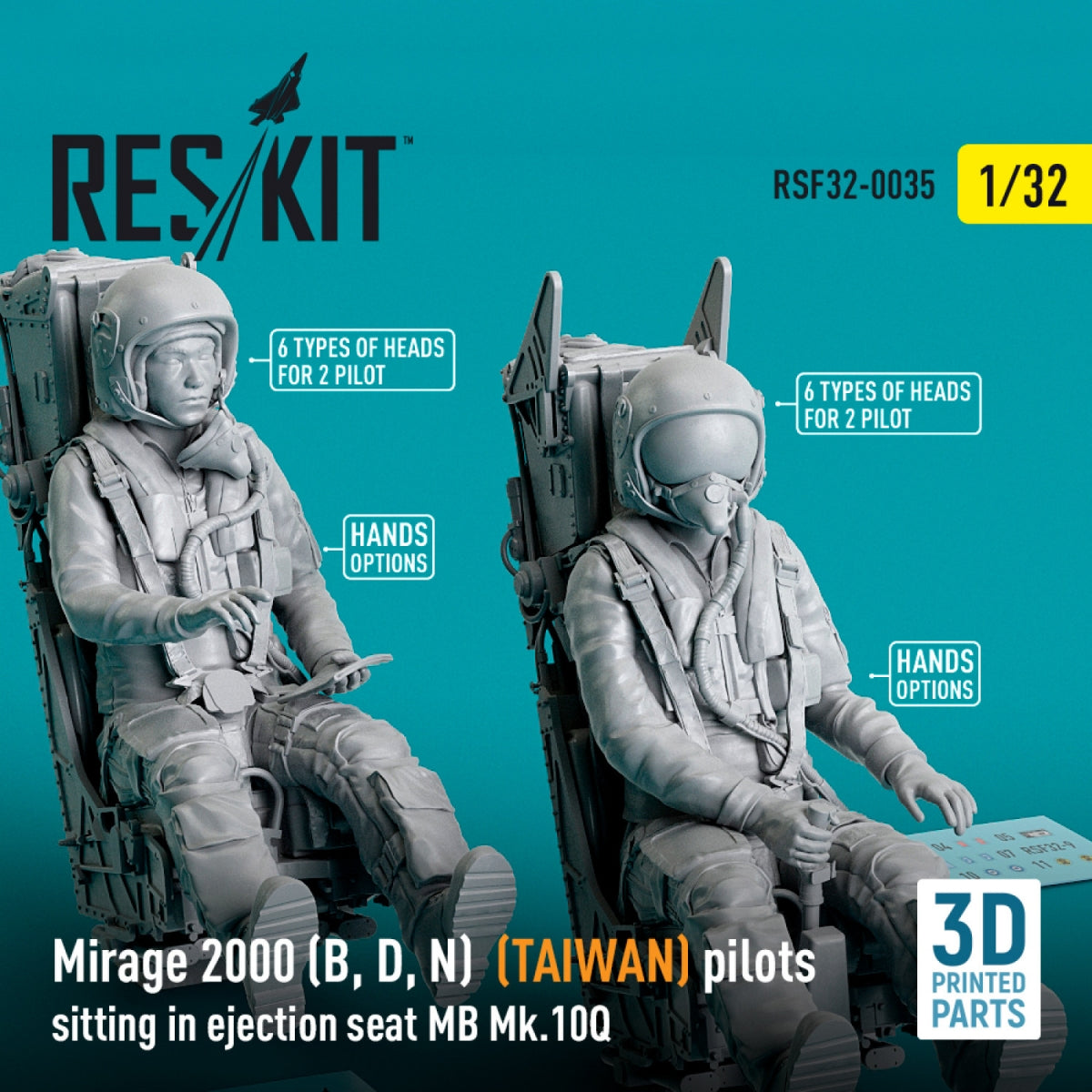 RESKIT RSF32-0035 Mirage 2000 (B, D, N) (Taïwan) - Pilotes assis dans un siège éjectable MB Mk.10Q (2 pièces) (Impression 3D) 1/32