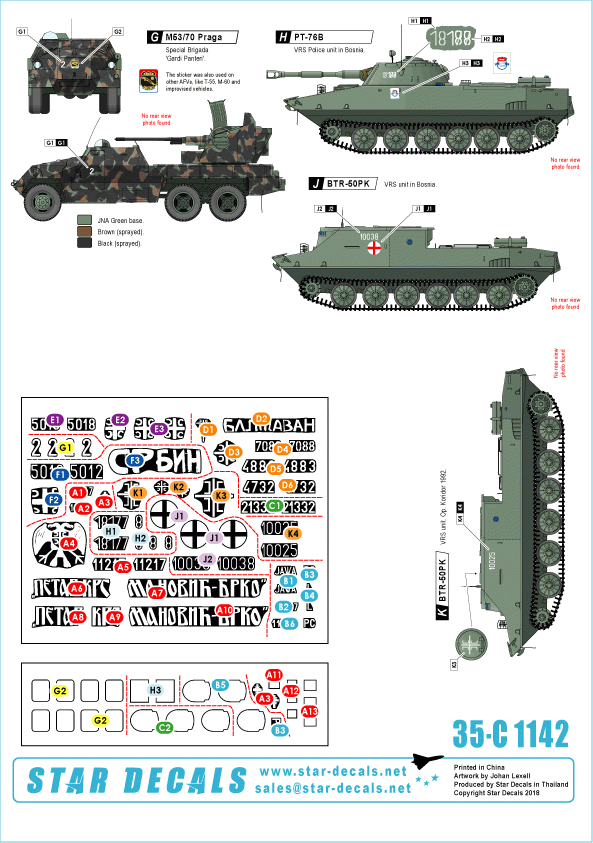 Star Decals 35-C1142 Serbes (SVK et VRS) M18 Hellcat, M36B2 Jackson, M84, PT-76B, BTR-50PK, M53/59 Praga SPAAG 1/35 – image 2