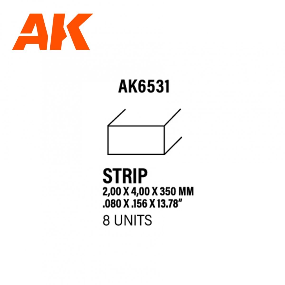 AK Interactive AK6531 BANDES 2,00 X 4,00 X 350MM – BANDE DE STYRÈNE – (8 UNITÉS)