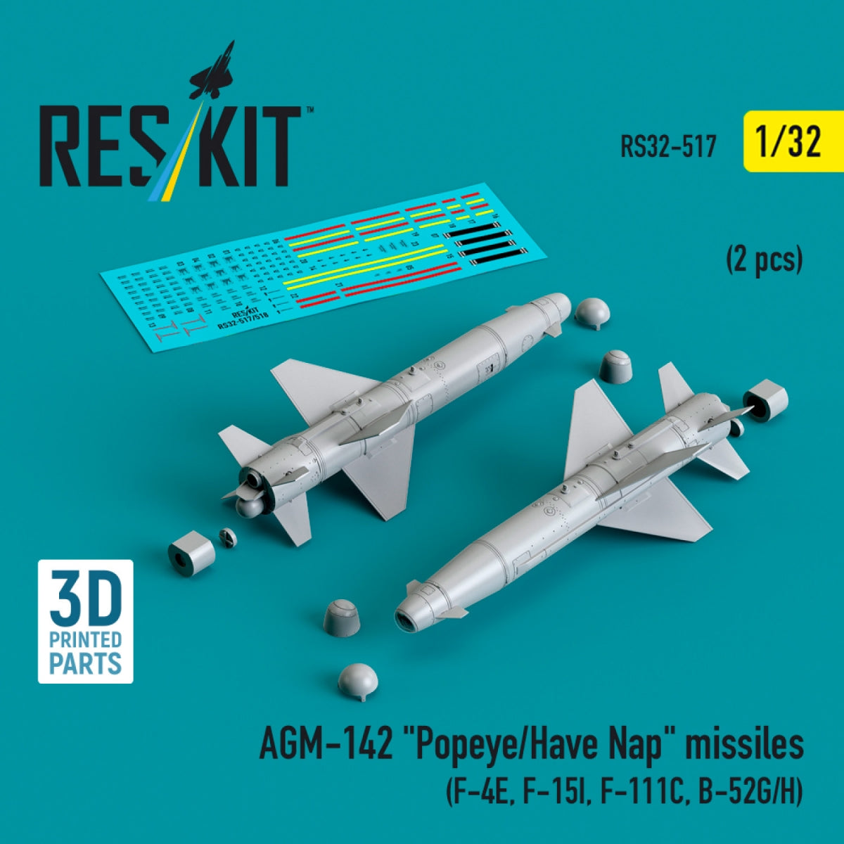 RESKIT RS32-0517 AGM-142 &amp;quot;Popeye/Have Nap&amp;quot; missiles (2 pcs) (3D Printed) 1/32