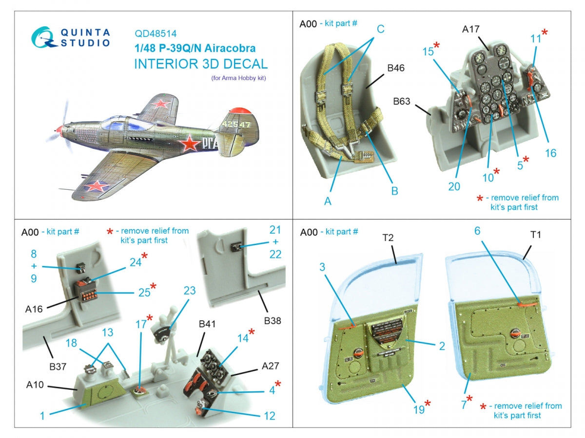 Quinta Studio QD48514 P-39Q/N Airacobra 3D-Printed coloured Interior on decal paper (Arma Hobby) 1/48 – Bild 5