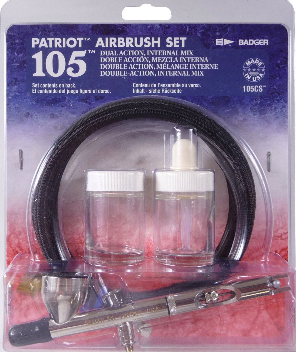 BADGER AIRBRUSHES - 105-CS PATRIOT AIRBRUSH - GRAVITY FEED AIRBRUSH & HOSE 0.5mm