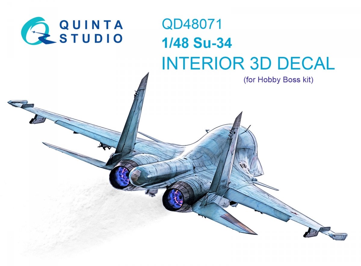 Quinta Studio QD48071 Su-34 3D-Printed &amp;amp; coloured Interior on decal paper (HobbyBoss) 1/48