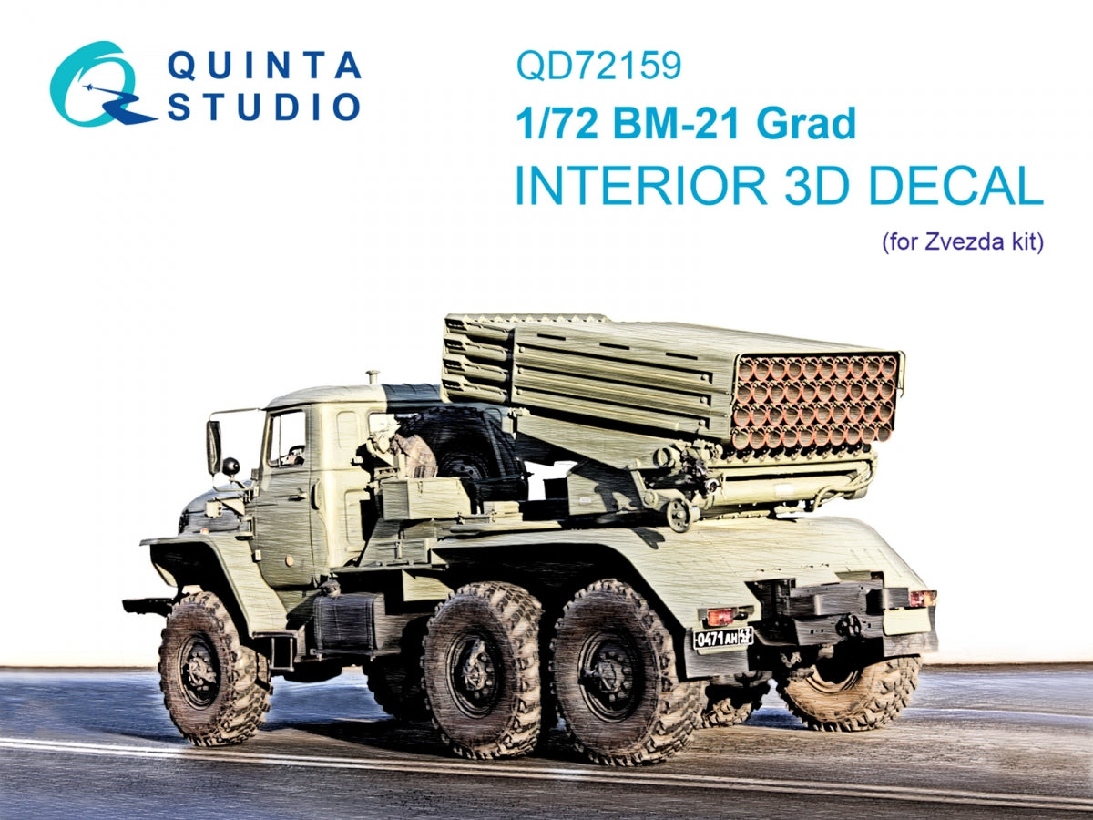 Quinta Studio QD72159 BM-21 Grad 3D-Printed colored Interior on decal paper (Zvezda) 1/72