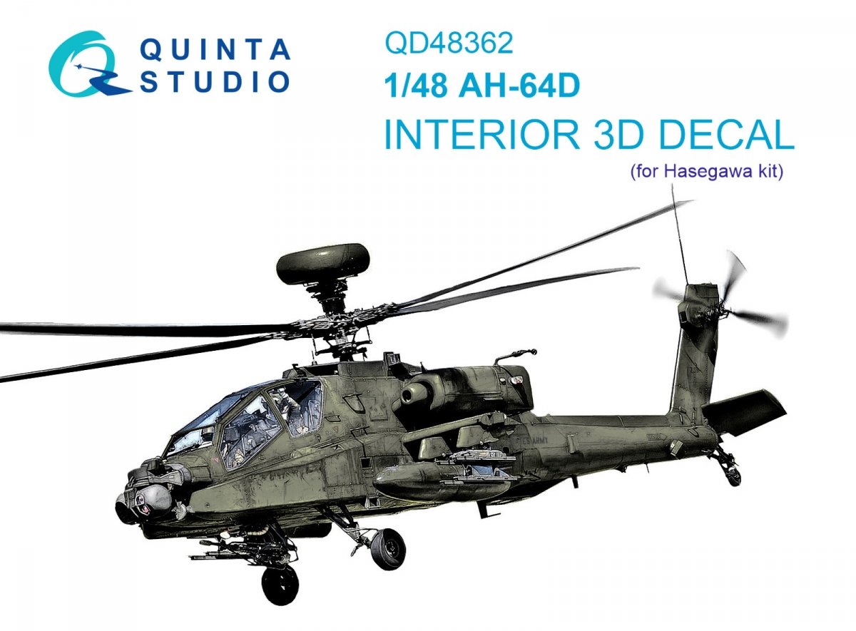 Intérieur imprimé en 3D et coloré sur papier décalcomanie Quinta Studio QD48362 AH-64D (Hasegawa) 1/48 