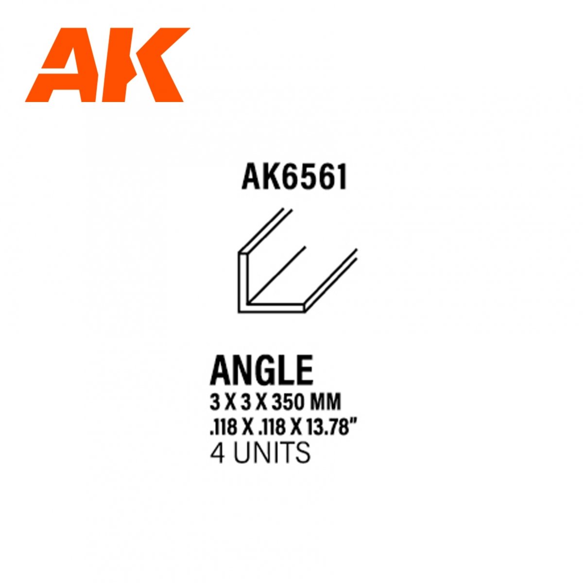 AK Interactive AK6561 ANGLE 3.0 X 3.0 X 350MM – ANGLE EN STYRÈNE – (4 UNITÉS)