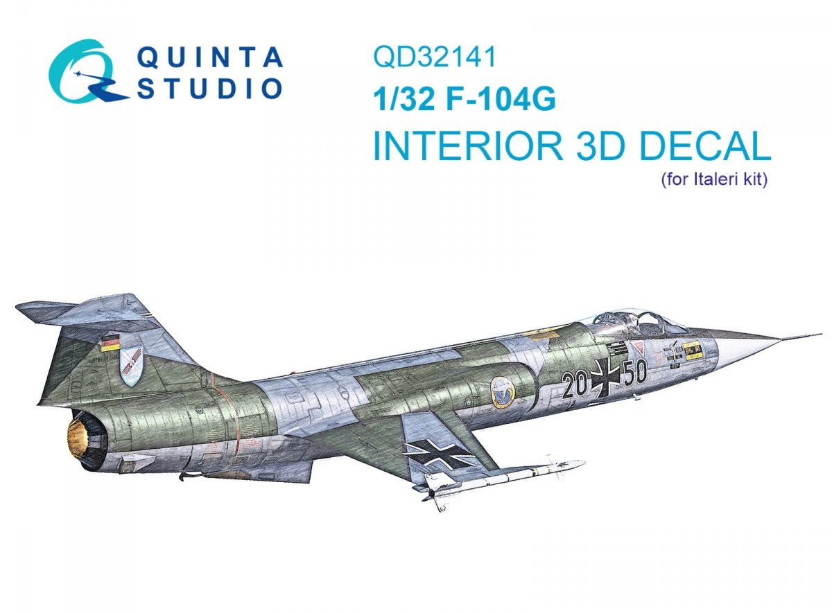 Quinta Studio QD32141 F-104G 3D-Printed &amp; colored Interior on decal paper (Italeri) 1/32