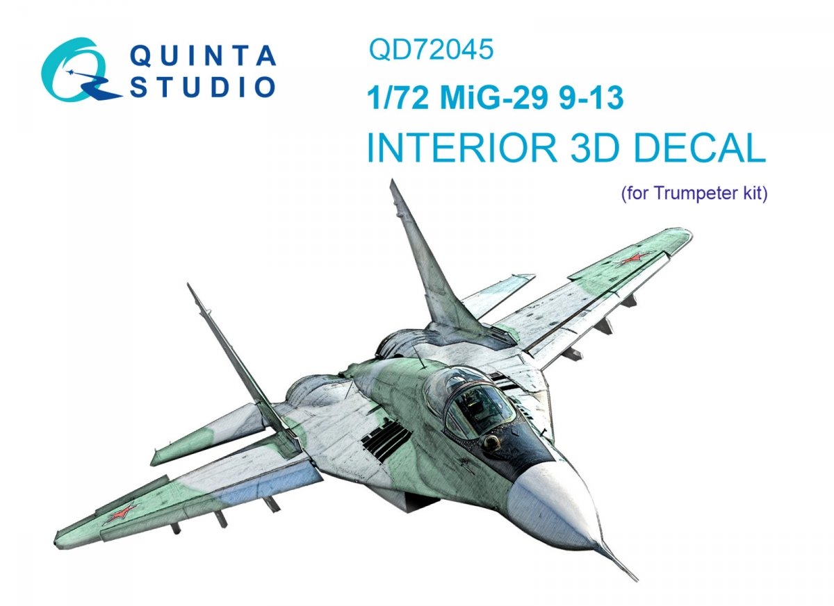 Quinta Studio QD72045 MiG-29 9-13 3D-Printed &amp;amp; colored Interior on decal paper (Trumpeter) 1/72
