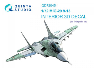 Quinta Studio QD72045 MiG-29 9-13 3D-Printed &amp;amp; colored Interior on decal paper (Trumpeter) 1/72