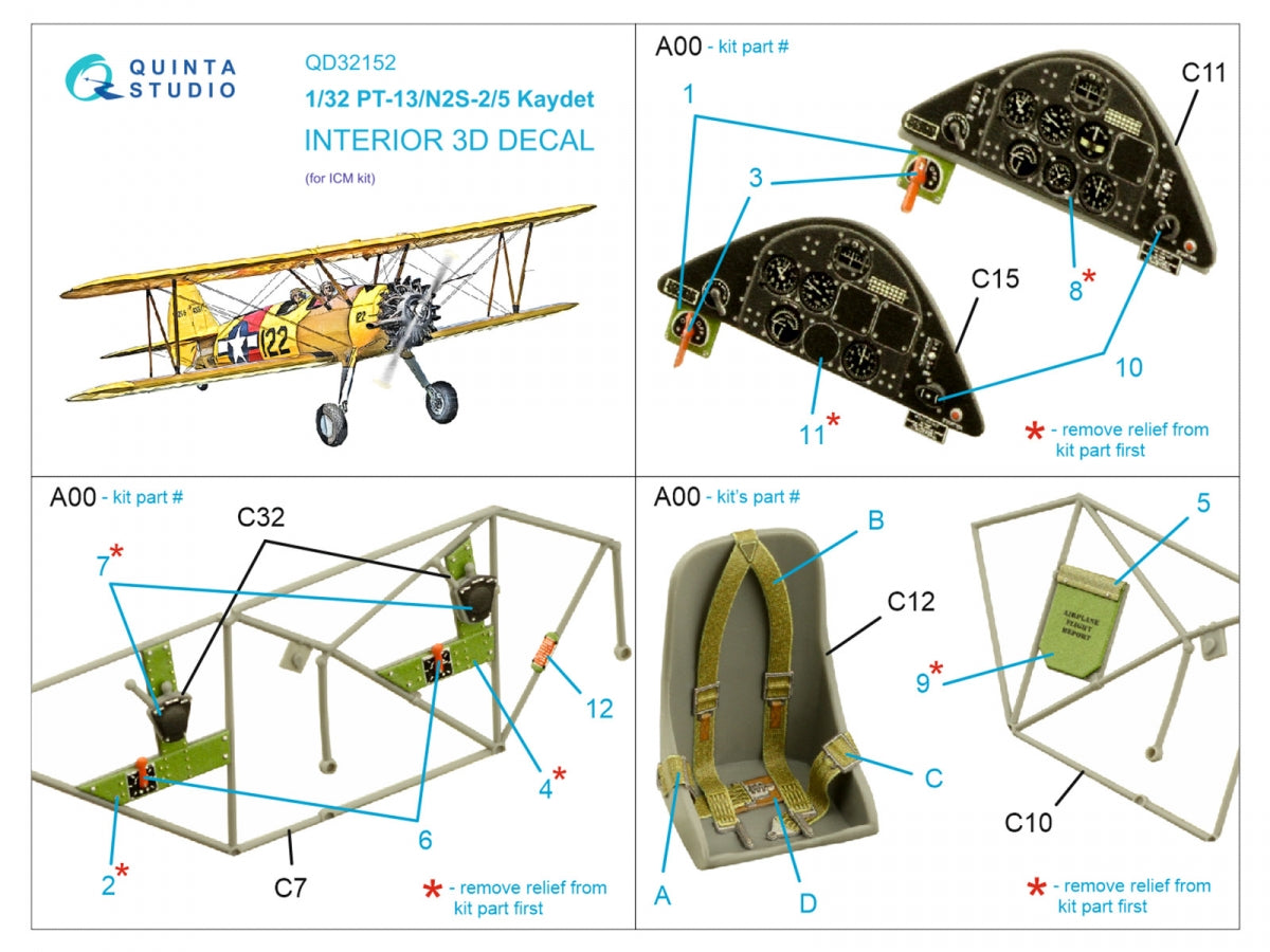 Quinta Studio QD32152 PT-13/N2S-2/5 Kaydet 3D-Printed &amp;amp; coloured Interior on decal paper (ICM) 1/32 – Bild 2