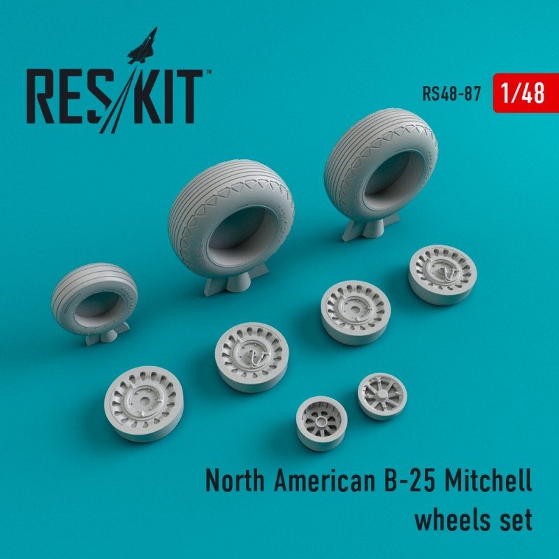 RESKIT RS48-0087 Jeu de roues B-25 Mitchell 1/48
