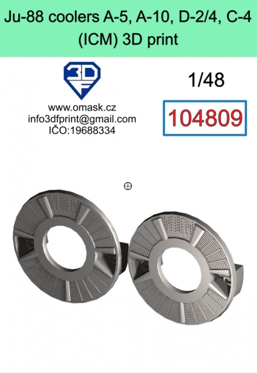 Omask 104809 Ju-88 coolers A-5/A-10/D-2/D-4 /C-4 (ICM) 3D print 1/48