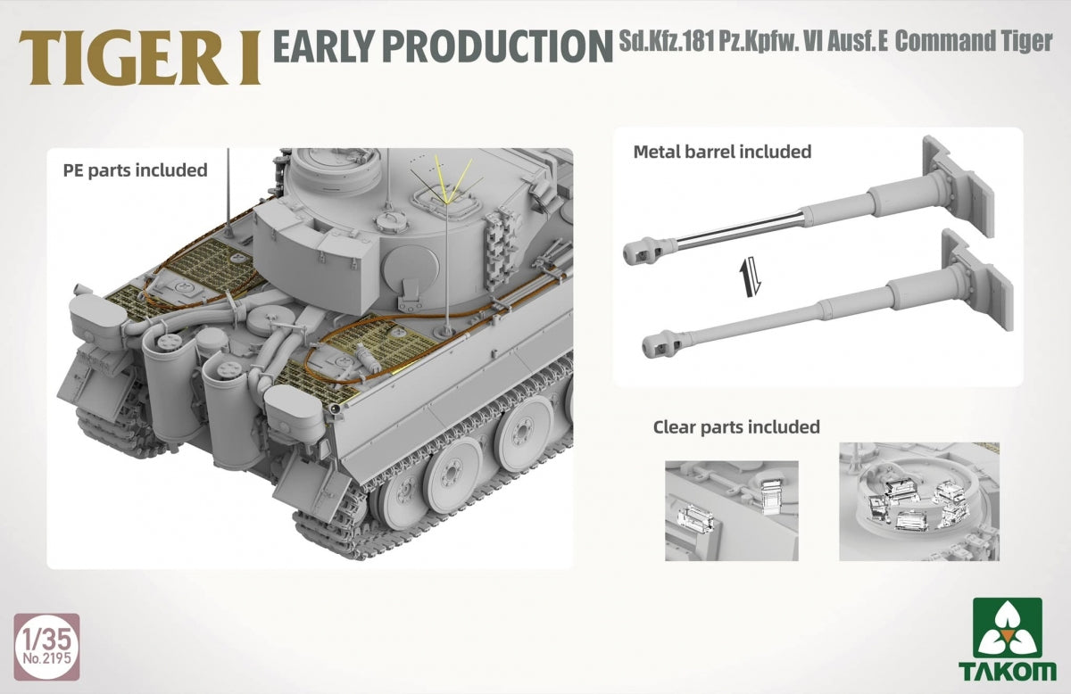Takom 2195 TIGER I EARLY-PRODUCTION Sd.Kfz.181 Pz.Kpfw.VI Ausf.E Command Tiger 1/35 – immagine 2