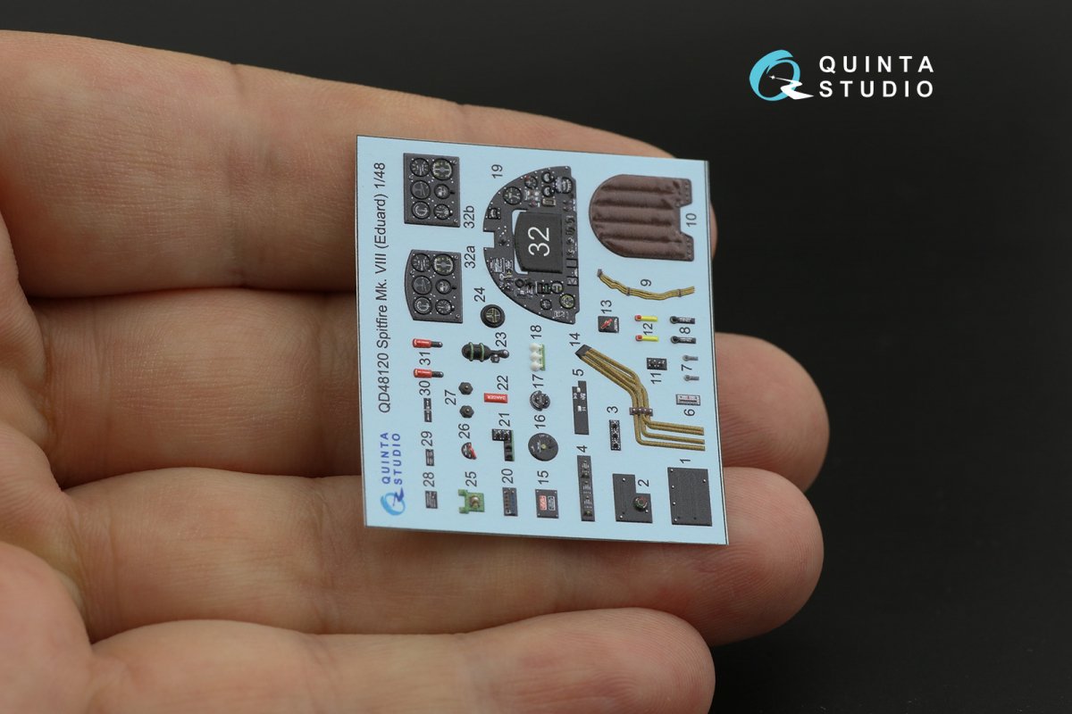 Quinta Studio QD48120 Spitfire Mk.VIII 3D-Printed &amp;amp; coloured Interior on decal paper (Eduard) 1/48 – immagine 5