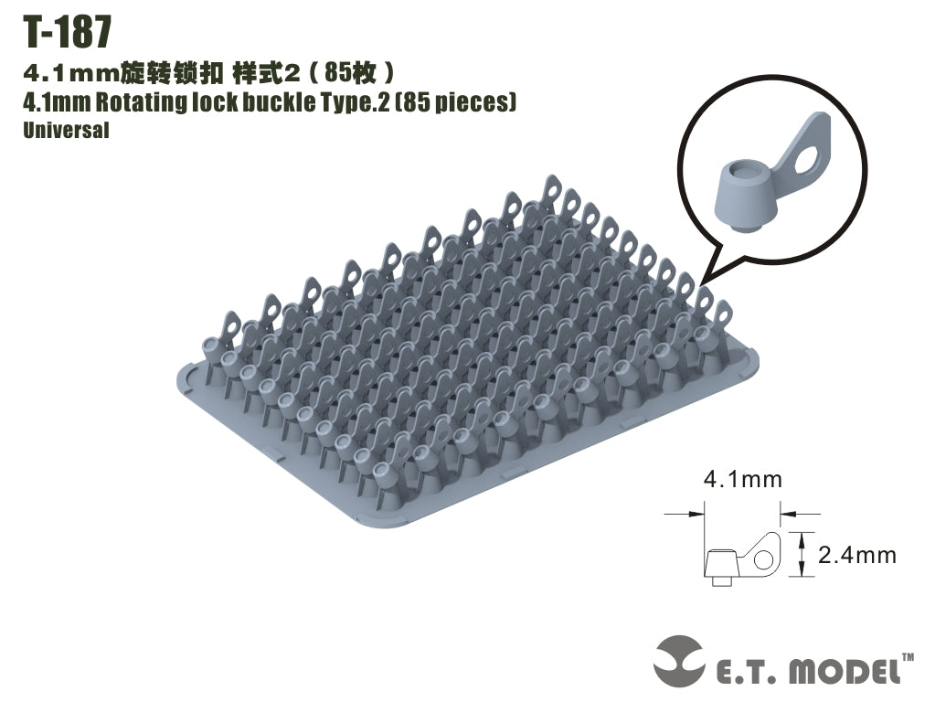 Boucle de verrouillage rotative ET modèle T-187 4,1 mm type 2 (85 pièces)