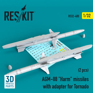 RESKIT RS32-0400 MISSILES AGM-88 « HARM » AVEC ADAPTATEUR POUR TORNADO (2 PIÈCES) 1/32
