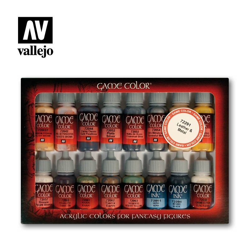Vallejo 72291 Leather &amp;amp; Metal Colors Set 16x17ml