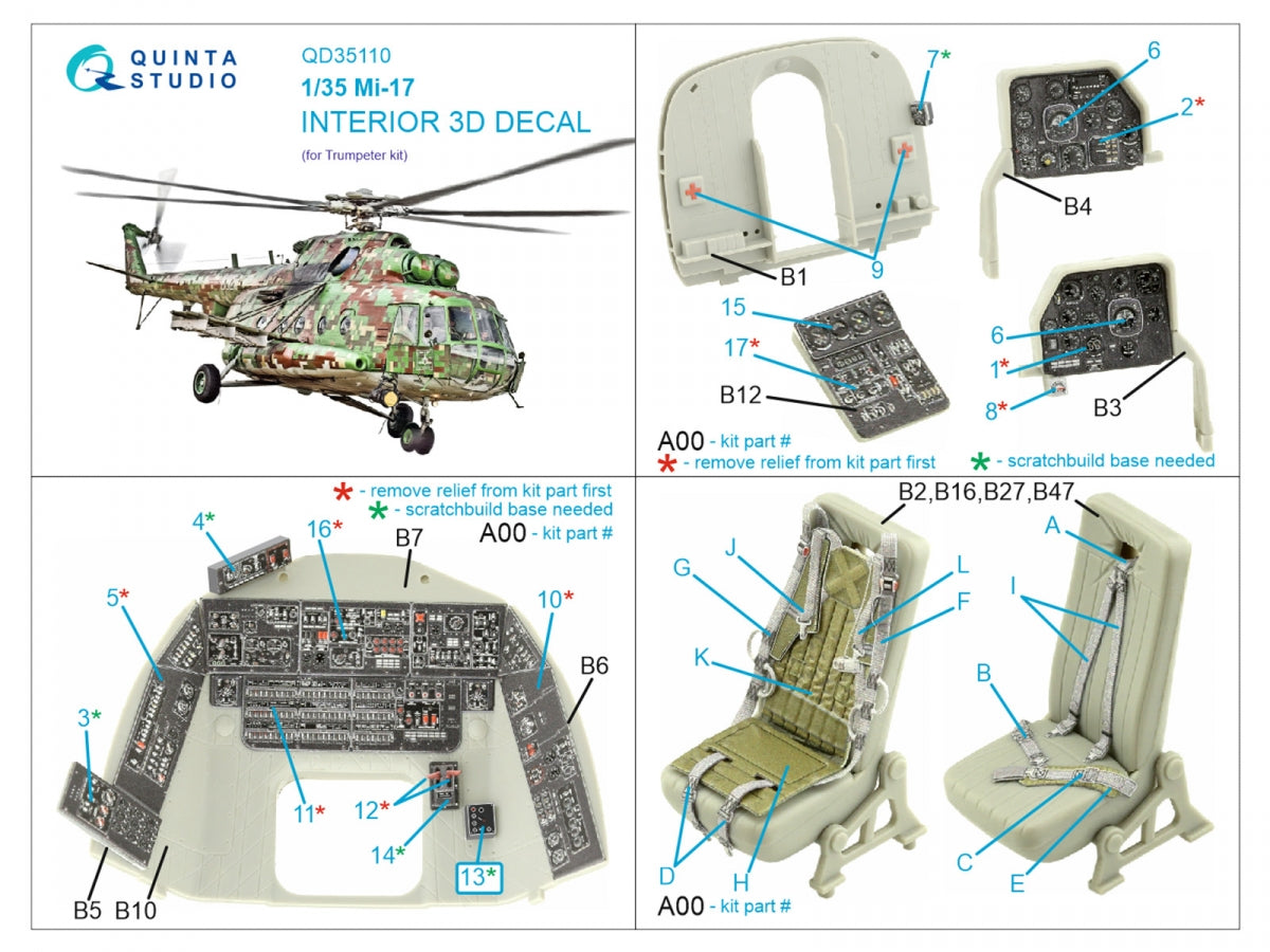 Quinta Studio QD35110 Mi-17 3D-Printed coloured Interior on decal paper (Trumpeter) 1/35 – immagine 2