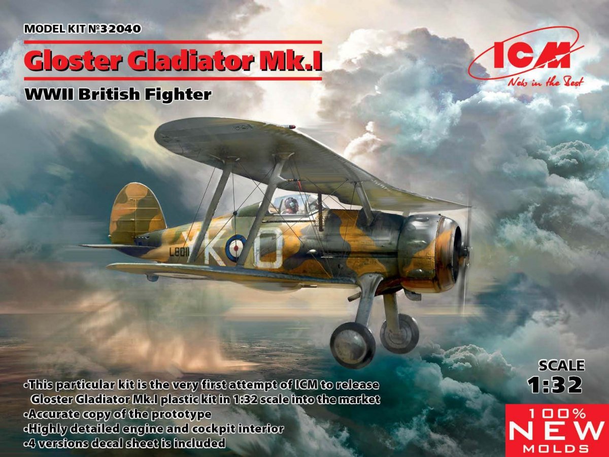 ICM 32040 Gloster Gladiator Mk.I, chasseur britannique de la Seconde Guerre mondiale, échelle 1/32