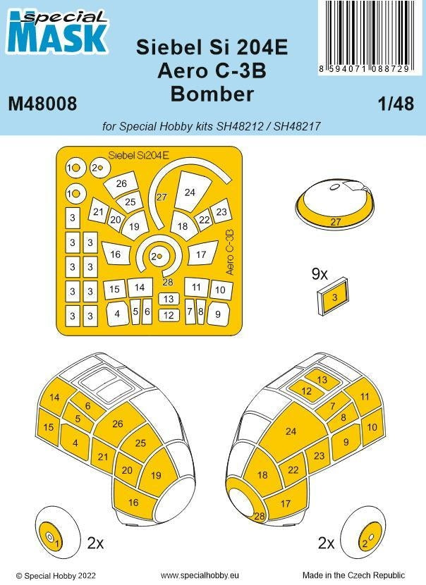 Maquette Special Hobby M48008 Siebel Si 204E Aero C-3B Bomber (pour maquettes Special Hobby SH48212 / SH48217) au 1/48