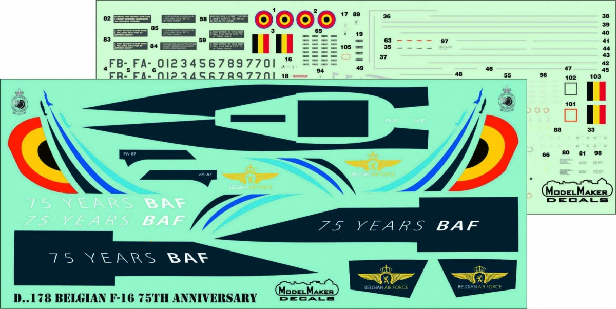 ModelMaker Decals D48178 Belgian F-16 75TH Anniversary 1/48 – Bild 2