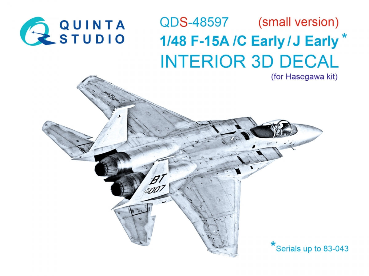 Quinta Studio QDS-48597 F-15A/F-15C Early/F-15J Early 3D-Printed &amp;amp; colored Interior on decal paper (Hasegawa) (Small version) 1/48
