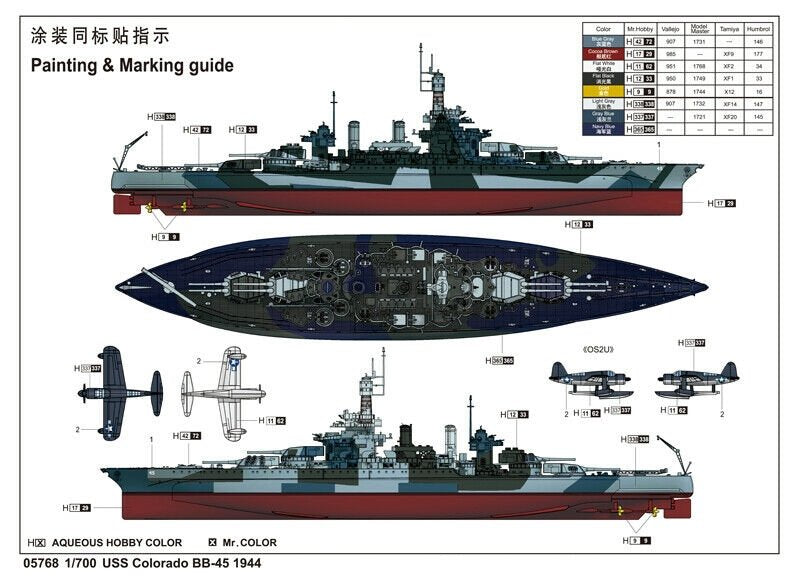 Trumpeter 05768 USS Colorado BB-45 Battleship 1944 1/700 – immagine 10