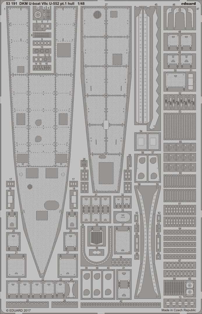 Eduard 53191 DKM U-boat VIIc U-552 pt.1 coque TRUMPETER 1/48
