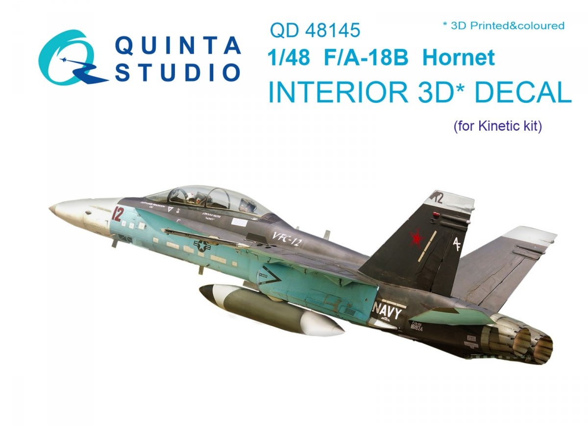 Quinta Studio QD48145 F/A-18B 3D-Printed &amp;amp; coloured Interior on decal paper (for Kinetic kit) 1/48