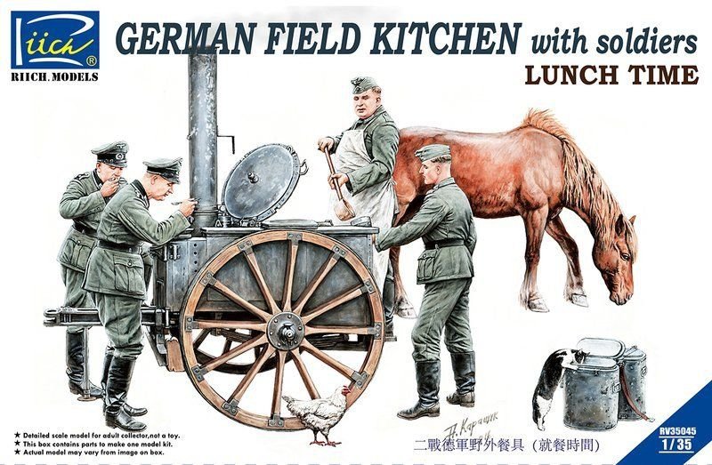 Riich RV35045 WWII Greman Field Kitchen with Soldiers lunch Time 1/35