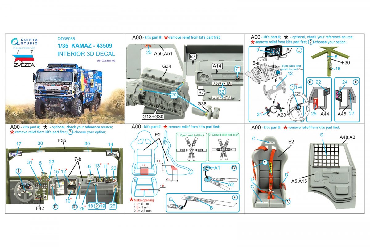 Quinta Studio QD35068 KAMAZ-43509 3D-Printed &amp;amp; coloured Interior on decal paper (Zvezda) 1/35 – imagen 9