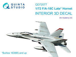 Quinta Studio QD72077 F/A-18C late 3D-Printed &amp;amp; coloured Interior on decal paper (Academy) 1/72