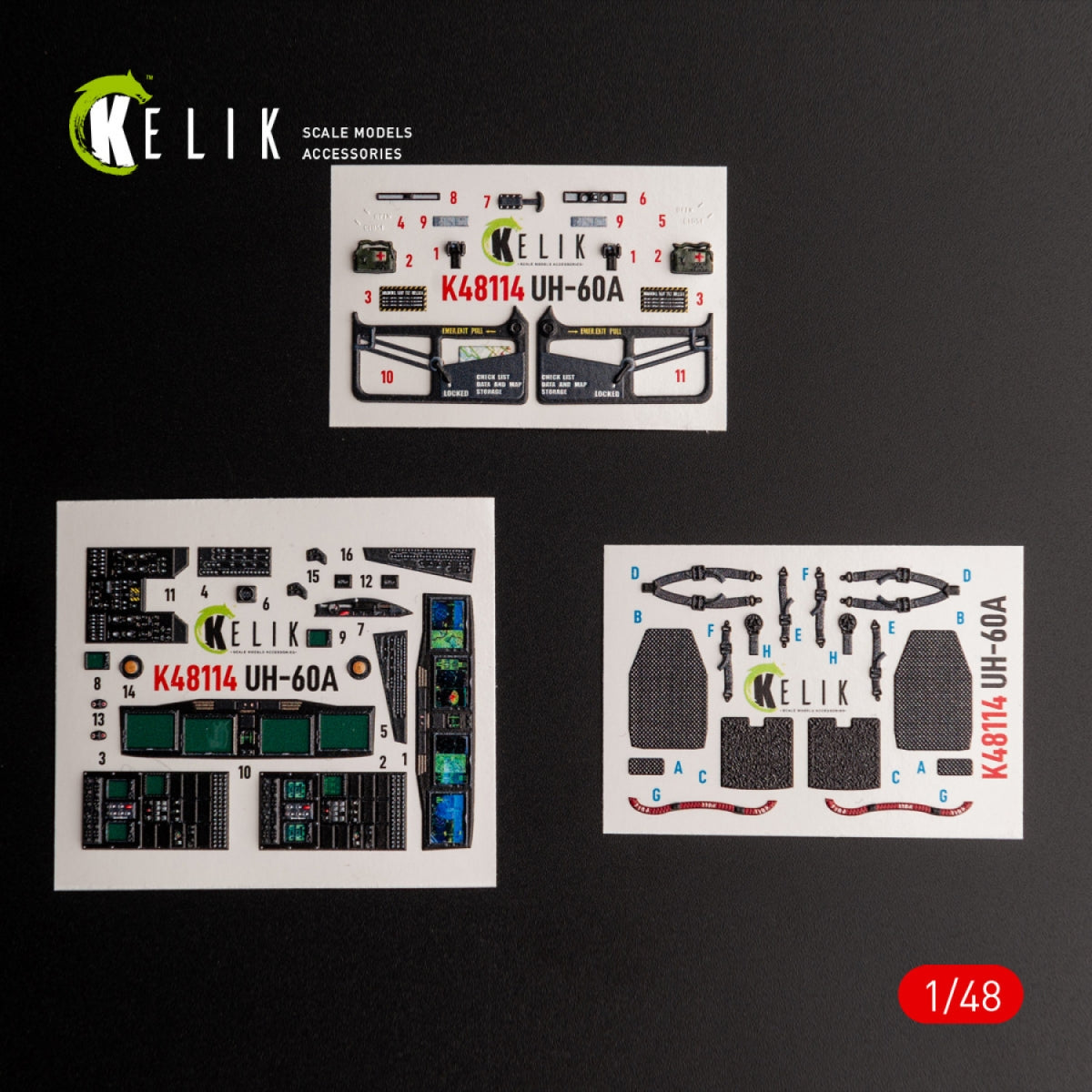 KELIK K48114 UH-60A Black Hawk - Type 2 " Defence Intelligence of Ukraine" interior 3D decals for ICM kit 1/48