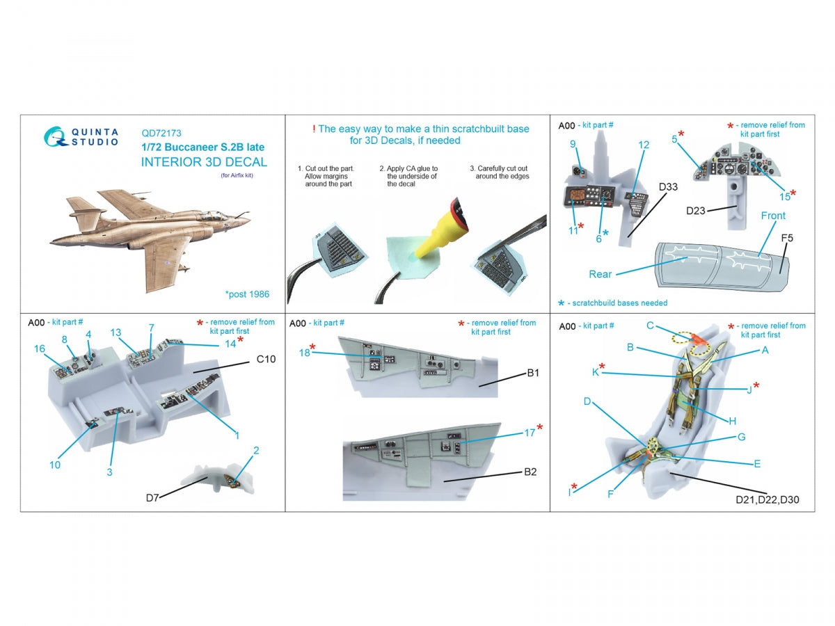 Quinta Studio QD72173 Blackburn Buccanneer S.2B Late 3D-Printed &amp;amp; colored Interior on decal paper (Airfix) 1/72 – image 3