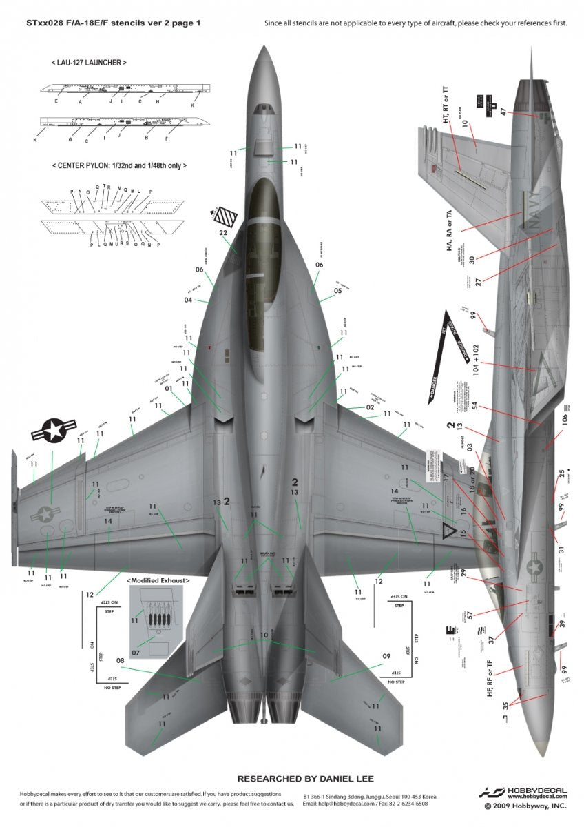 HobbyDecal ST72028V2 F/A-18E/F Stencils ver 2 1/72 – imagen 2