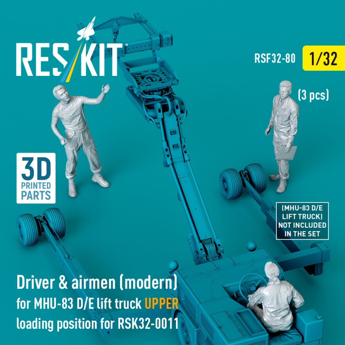 RESKIT RSF32-0080 Driver &amp;amp; airmen (modern) (3 pcs) (MHU-83 D/E lift truck UPPER loading position for RSK32-0011) (3D Printed) 1/32 – imagen 2