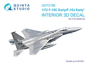 Quinta Studio QD72186 F-15C Early/J Early 3D-Printed &amp;amp; coloured Interior on decal paper (Fine Molds) 1/72