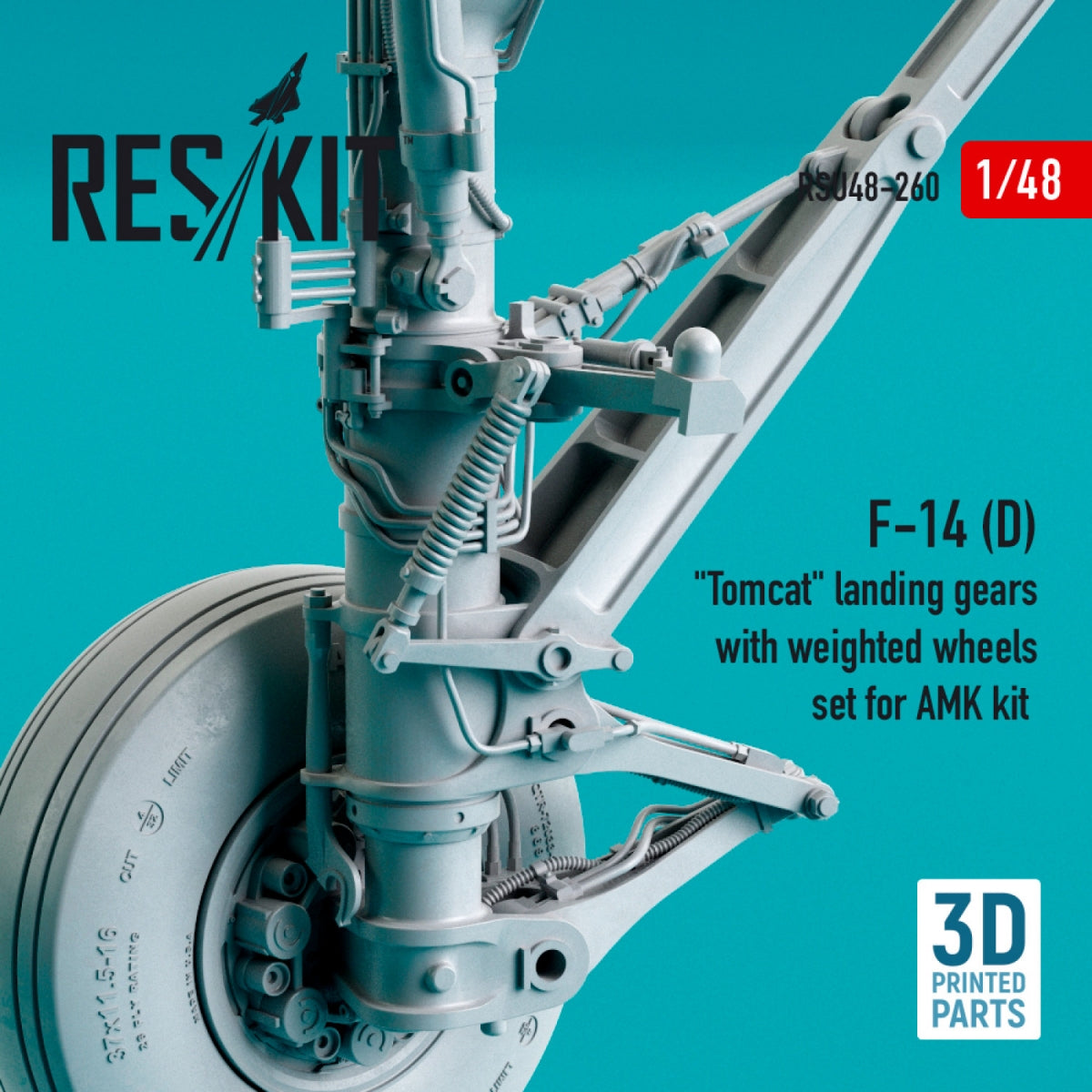 RESKIT RSU48-0260 F-14 (D) &amp;quot;TOMCAT&amp;quot; LANDING GEARS WITH WEIGHTED WHEELS SET FOR AMK KIT (RESIN &amp;amp; 3D PRINTED) 1/48 – Bild 2