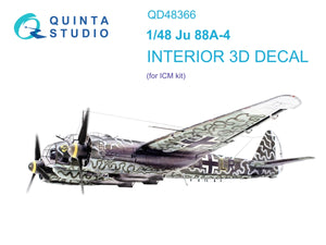 Quinta Studio QD48366 Ju 88A-4 3D-Printed &amp;amp; coloured Interior on decal paper (ICM) 1/48