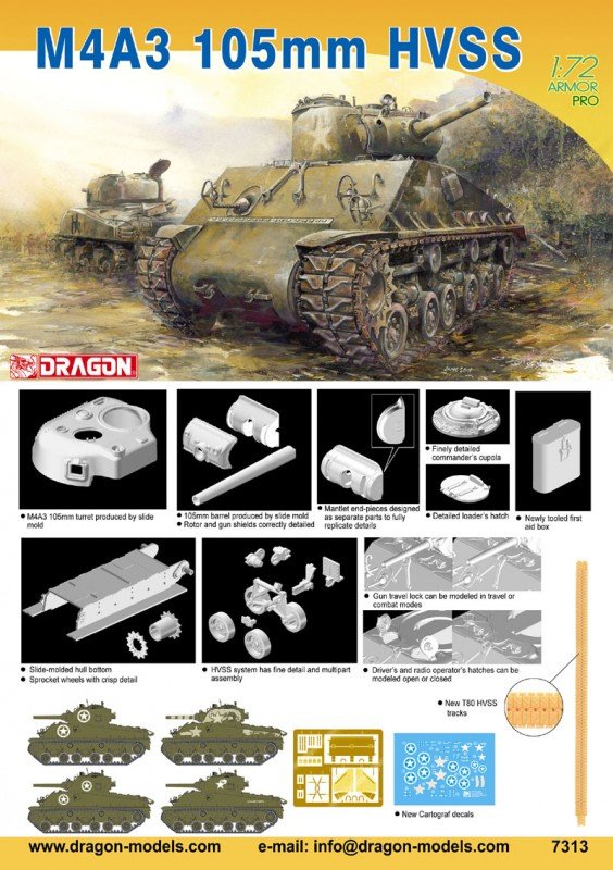 Dragon 7313 Sherman tank M4A3 105mm HVSS 1/72 – image 2