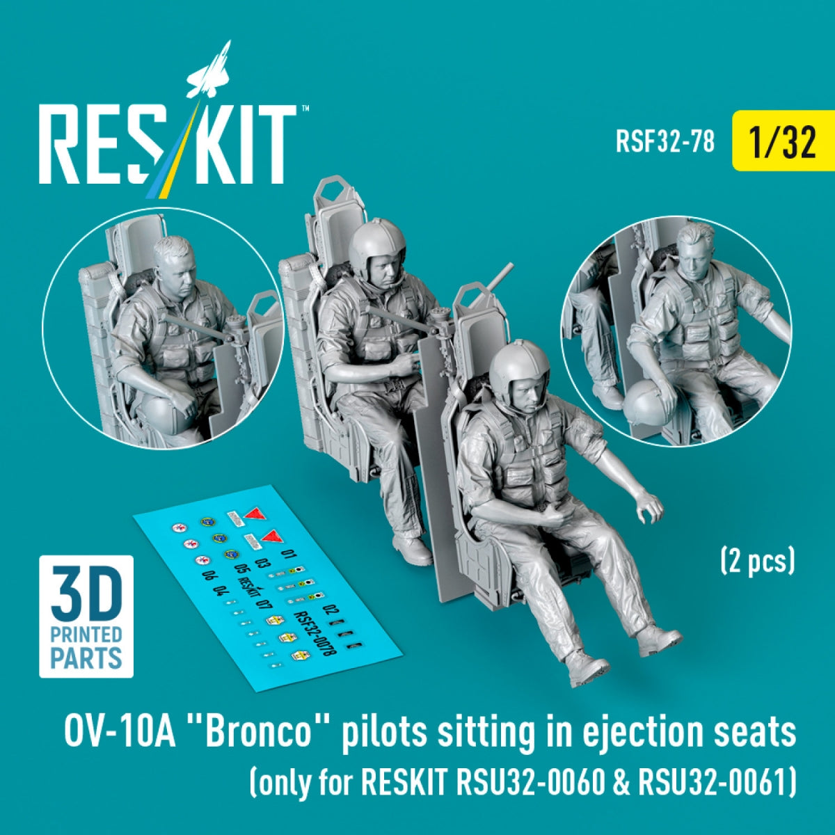 RESKIT RSF32-0079 Pilotes d&amp;#39;OV-10A « Bronco » assis dans des sièges éjectables (2 pièces) (uniquement pour RESKIT RSU32-0060 et RSU32-0061) (Impression 3D) 1/32