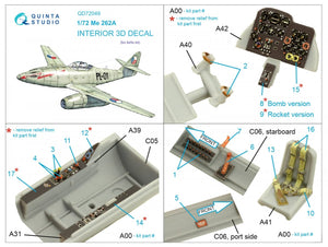 Quinta Studio QD72049 Me-262A 3D-Printed &amp;amp; coloured Interior on decal paper (Airfix) 1/72 – immagine 2